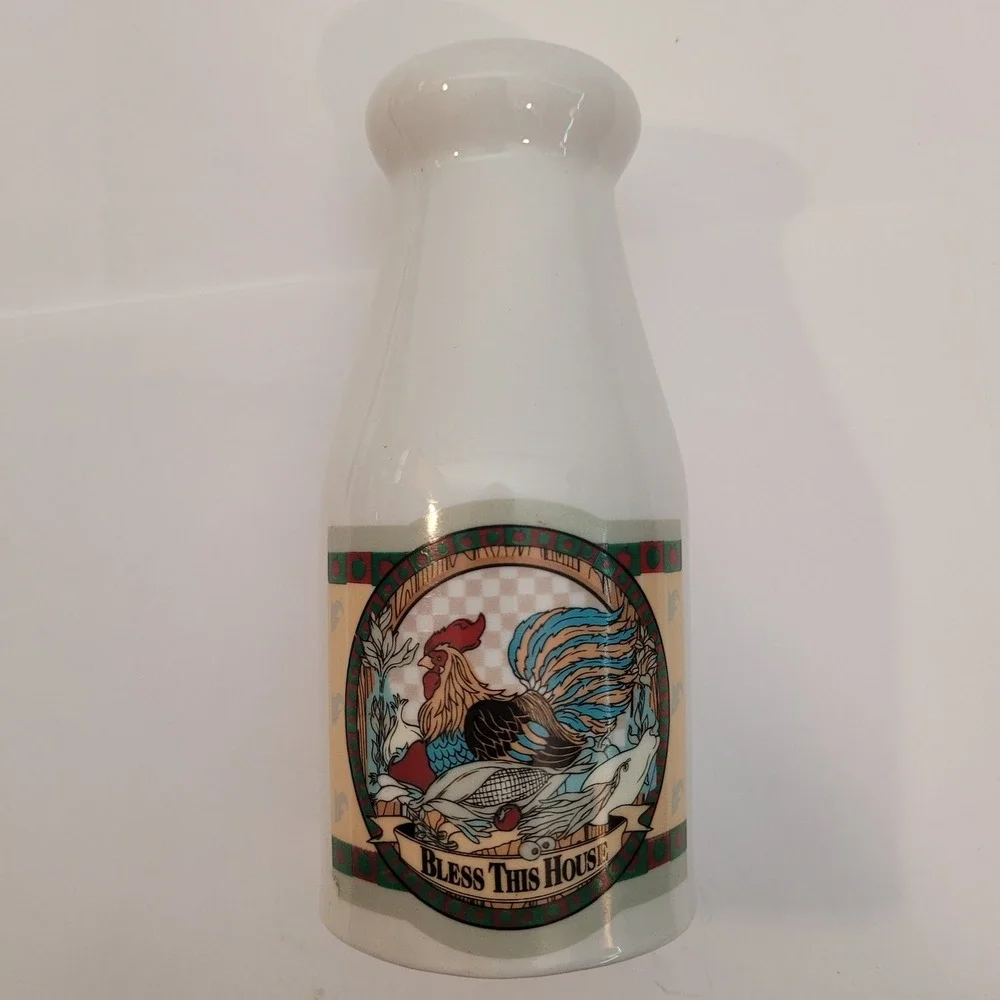 Vintage Ceramic Salt or Pepper Shaker Kitchenware Rooster Bless This House White
